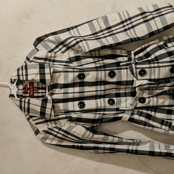 Merona Black and White Plaid Trechcoat Small - Picture 2 of 4